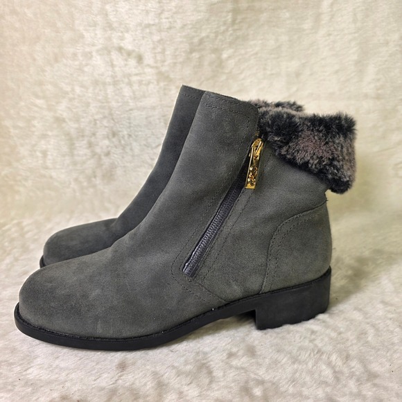 Cole Haan Shoes - Cole Haan Suede Ankle Boots Grey Faux Fur Trim Waterproof Women 7B Excellent